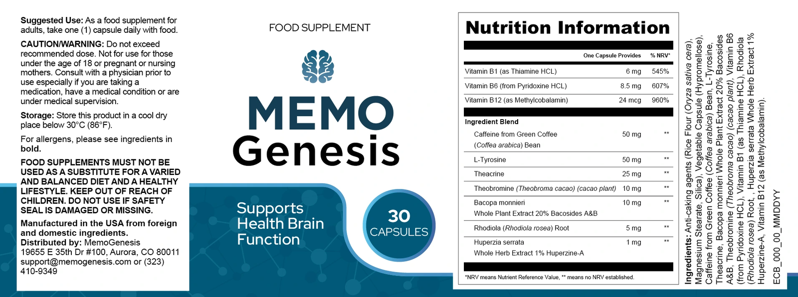 MemoGenesis Supplement Facts